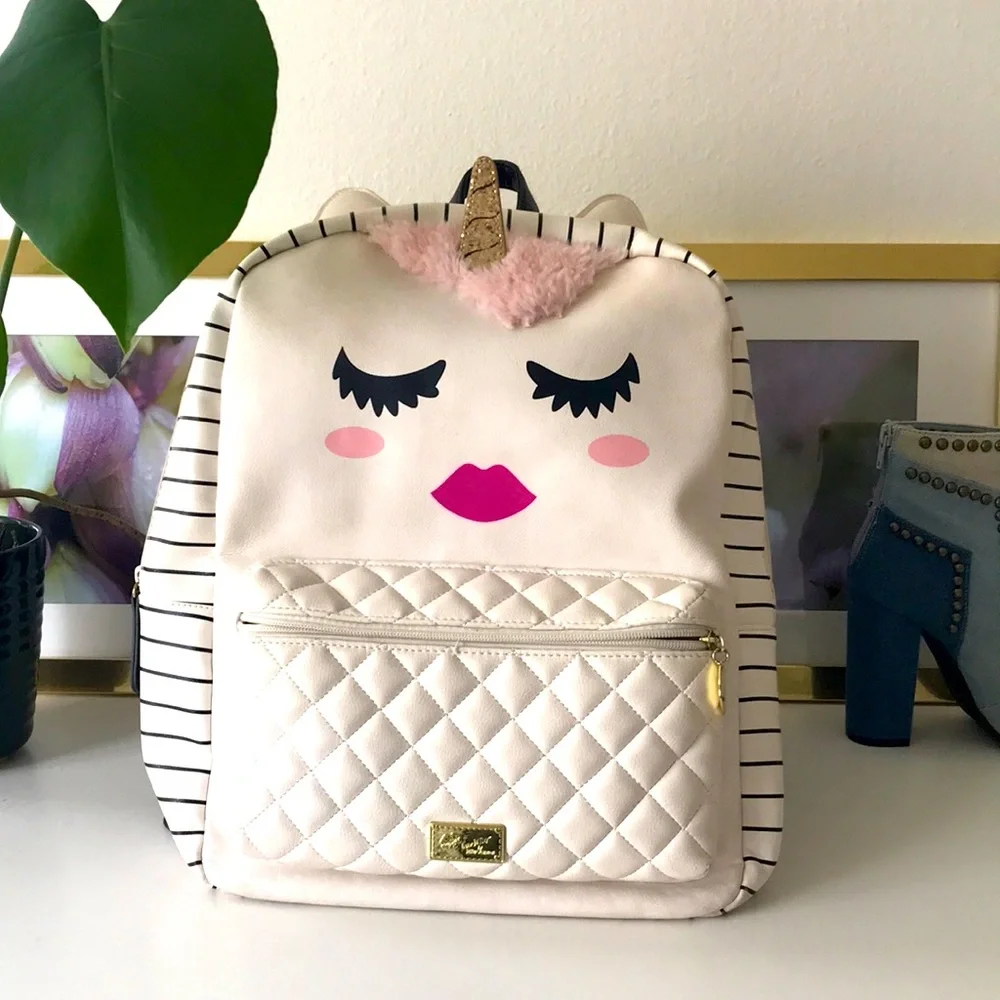 Luv Betsey Johnson Large Kitsch Unicorn Backpack Faux Fur Sparkle OS